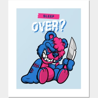 Cute Retro "Sleep Over?" Evil Teddy Bear Posters and Art